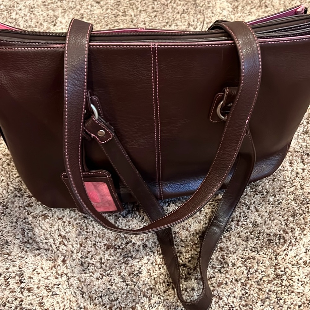 Brown and pink leather Buxton computer bag